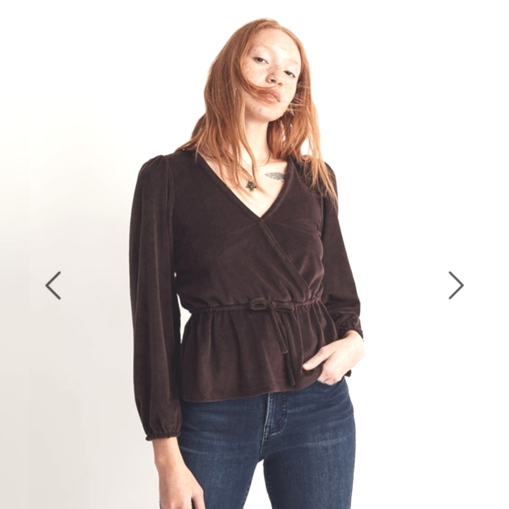 Madewell Corduroy Tie-Front Faux-Wrap Top - Picture 1 of 8